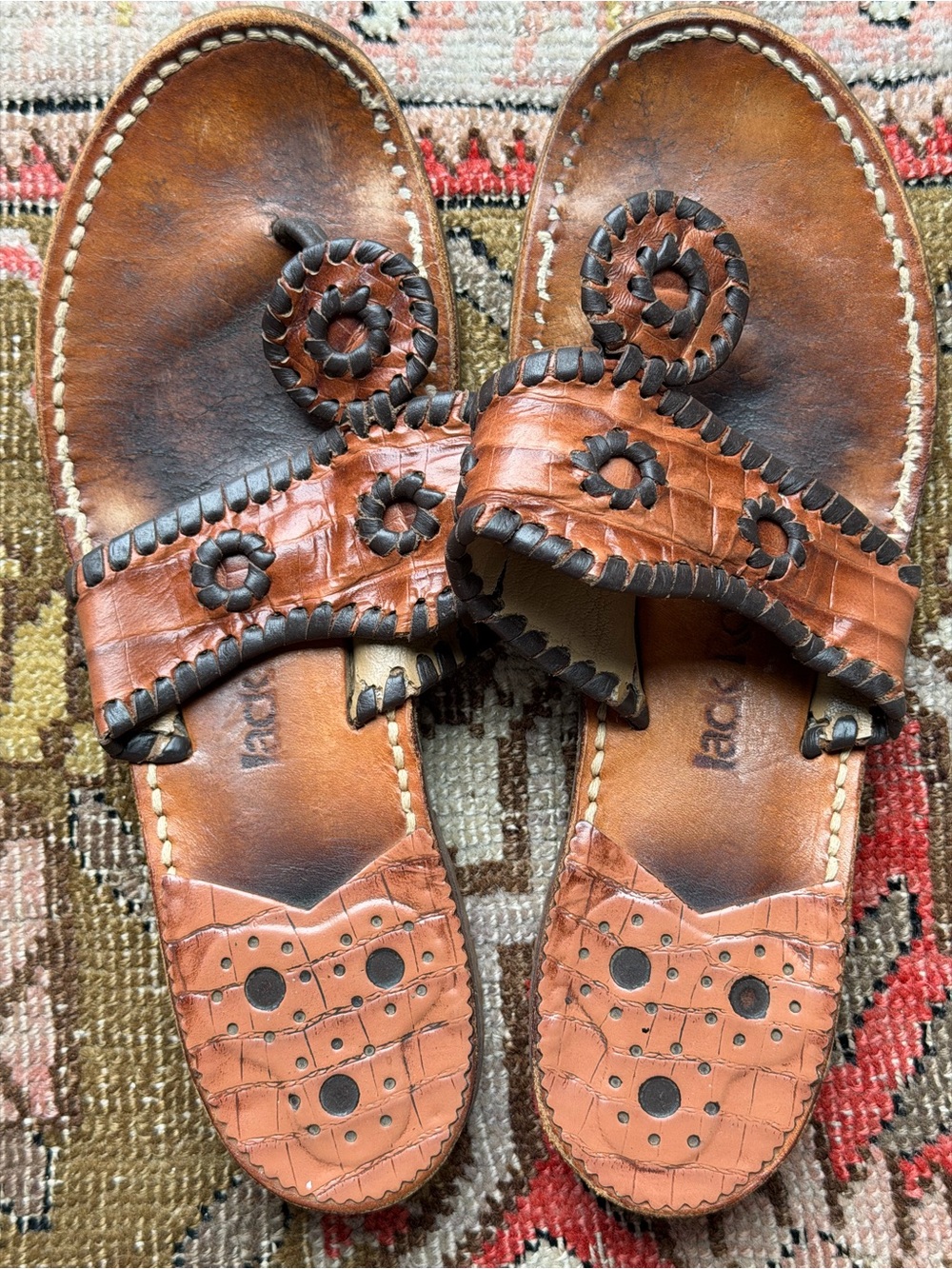 Jack Rogers Tan Brown Leather Spiral Toe Sandals